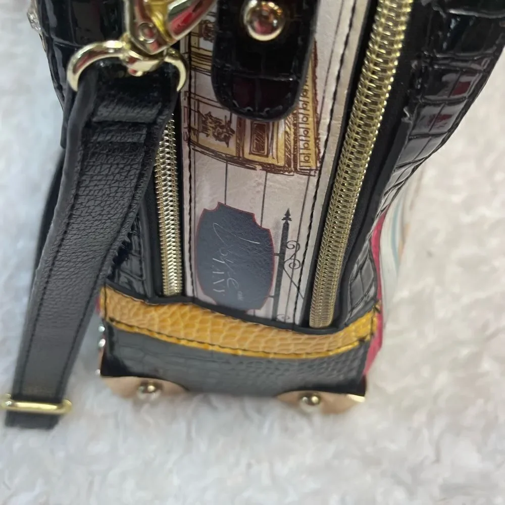 Kanu vintage multi color satchel/ shoulder bag gold tone and rhinestone accents